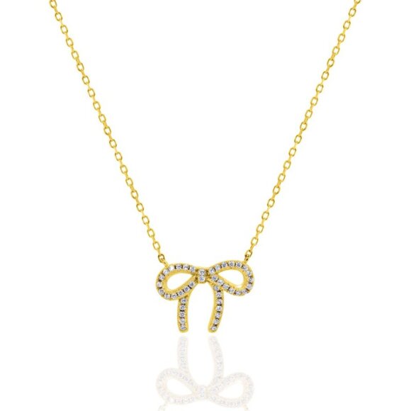 NWT Leah Bow Necklace // 14kt Gold Vermeil + CZ - Picture 1 of 3